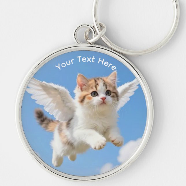 Chaveiro Gatinho Voador Fofo Calico Tabby Céu Azul (Frente)