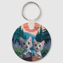 Chaveiro “Gatinhos Aventureiros ao Pôr do Sol – Gato Fofo 
