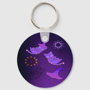 Chaveiro Gatinhos Roxos com Chapéus e Estrelas de Bruxas