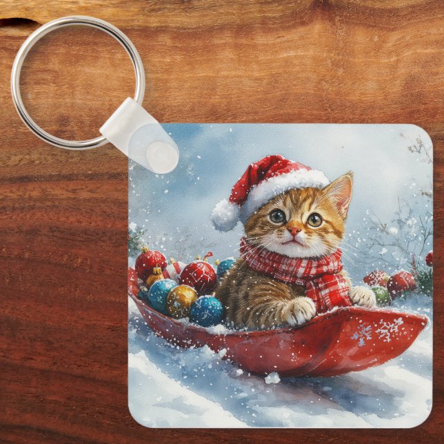 Chaveiro Gato Abissino com Lama Deixe-o nevar no Natal (Frente)