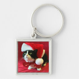 Chaveiro Gato Adorável de Smoking com Chapéu de Papai Noel