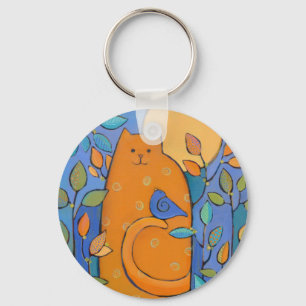 Chaveiro Gato alaranjado com o pássaro por Sue Davis