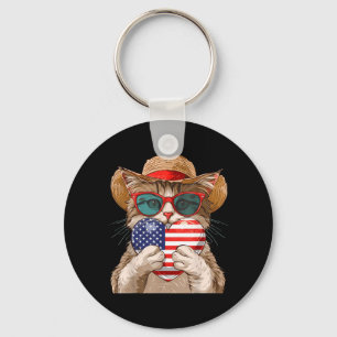 Chaveiro Gato Americano Bandeira EUA 4 de Julho Patriota Ve