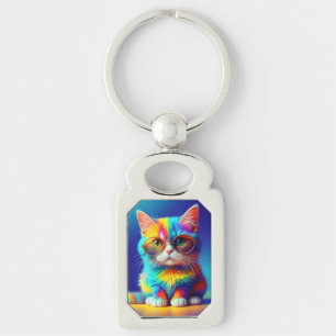 Chaveiro Gato Arco-íris de Óculos