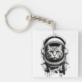 Chaveiro Gato Astronauta Preto e Branco