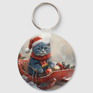 Chaveiro Gato Azul Oriental em Trenó Deixe Nevar Natal 