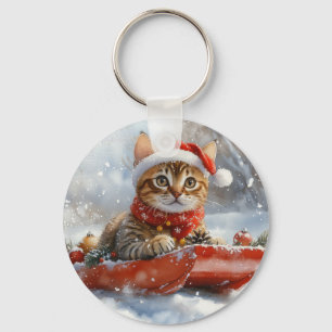 Chaveiro Gato Bengal em Trenó Deixe Nevar Natal