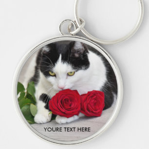 Chaveiro Gato bonito com a rosa vermelha