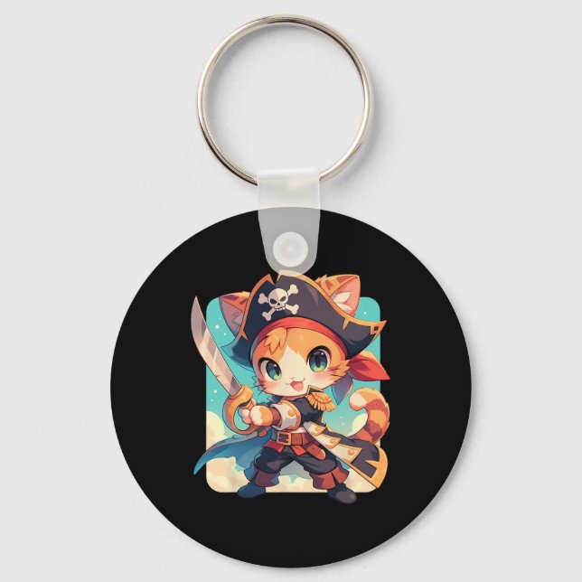 Chaveiro Gato Bonito Como Anime Kawaii Pirata (Frente)