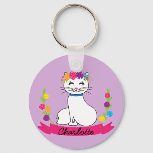 Chaveiro gato bonito corrente chave conhecida personalizada
