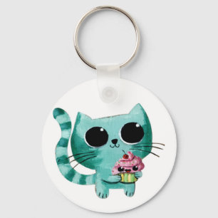 Chaveiro Gato bonito do gatinho com cupcake de Kawaii