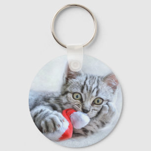 Chaveiro Gato Bonito e Chapéu Papai Noel