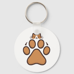 Chaveiro Gato Bonito Escondendo em Impressão de Pata - Ilus