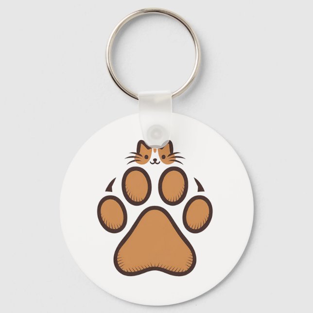 Chaveiro Gato Bonito Escondendo em Impressão de Pata - Ilus (Frente)