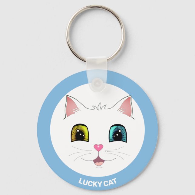 Chaveiro Gato Branco com Dois Olhos de Cores Diferentes (Frente)