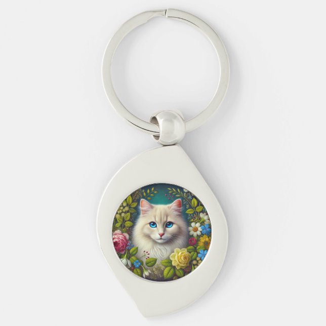 Chaveiro Gato Branco Com Olhos Azuis (Frente)