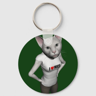 Chaveiro Gato Branco Engraçado Que Adora Ratos