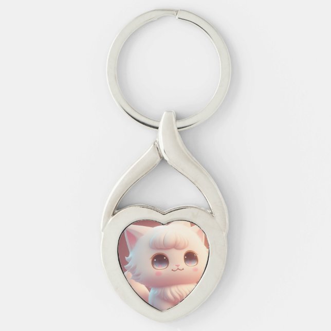 Chaveiro Gato Branco Fofo com Olhos Grandes (Frente)