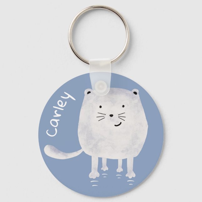 Chaveiro Gato Branco Saltitante Fofo Personalizado (Frente)