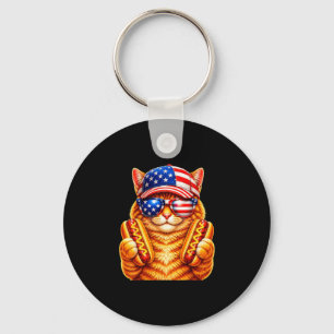 Chaveiro Gato cachorro-quente 4 de julho gato engraçado gat