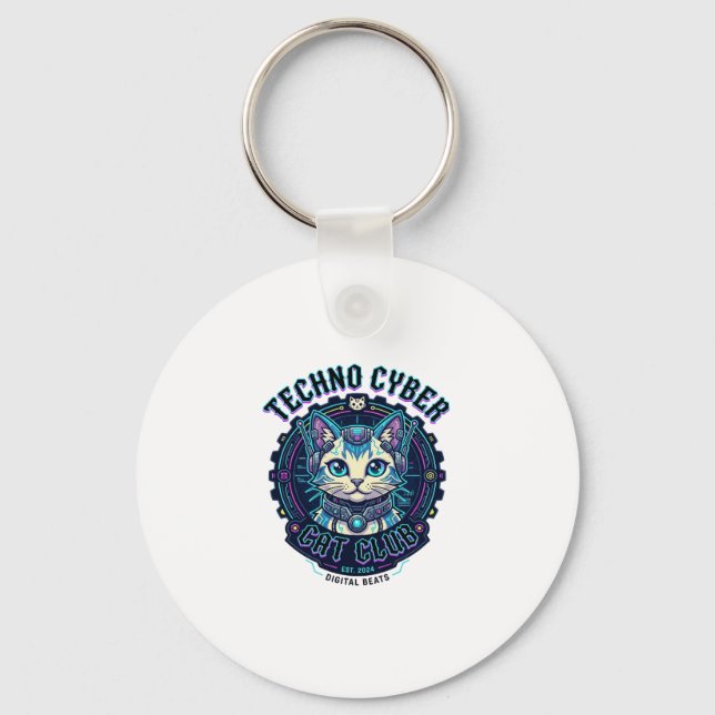 Chaveiro Gato Cibernético Techno Design Divertido Amante de (Frente)