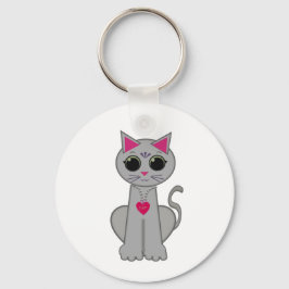 Chaveiro Gato Cinza Feliz Divertido Fofo