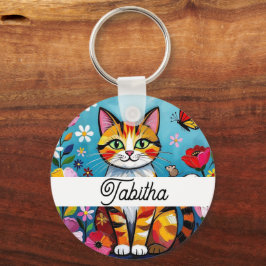 Chaveiro Gato Colorido e Borboleta Personalizado