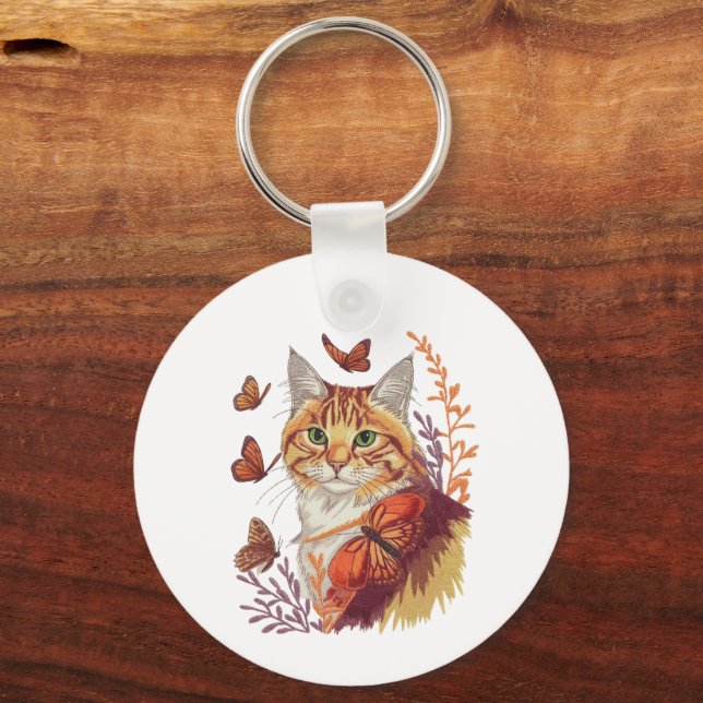 Chaveiro Gato com Borboletas Monarcas (Frente)