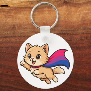 Chaveiro Gato com o Orgulho Bissexual Cape - Design Cute Bi