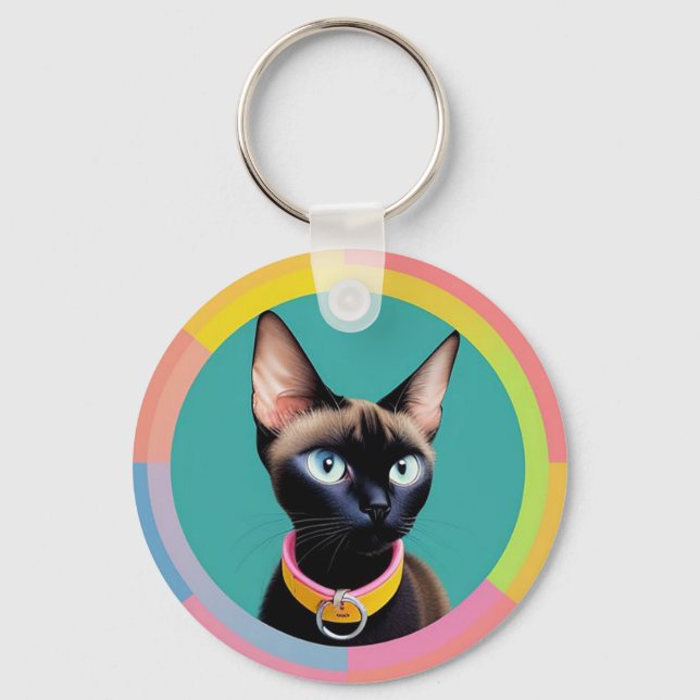 Chaveiro Gato Com Olhos Marcantes por Espelho Circular (Frente)