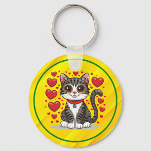 Chaveiro Gato com Símbolos de Amor Clipart-85245