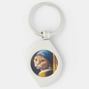 Chaveiro Gato com um brinco de pérolas   Funny Vermeer Paro