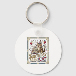 Chaveiro Gato de Aniversário Idade Vintage Arte Vetorial S