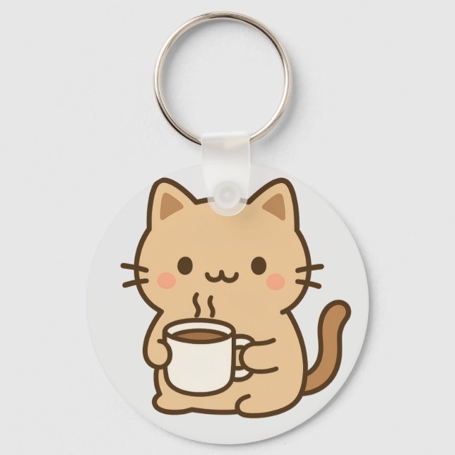 Chaveiro Gato de Café Fofo Design Kawaii Aconchegante (Frente)