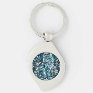 Chaveiro Gato de Cristal Turquesa de Luxo   Moldura de Prat