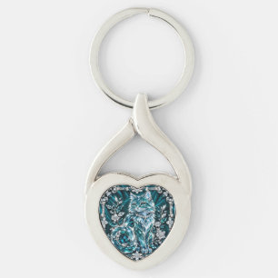 Chaveiro Gato de Cristal Turquesa de Luxo   Moldura de Prat