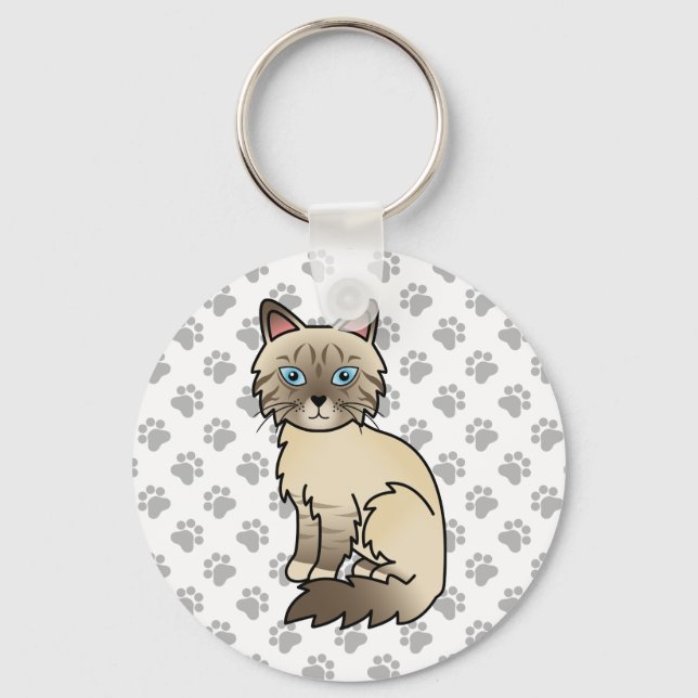 Chaveiro Gato de desenho animado Birman / Ragdoll com pelag (Frente)