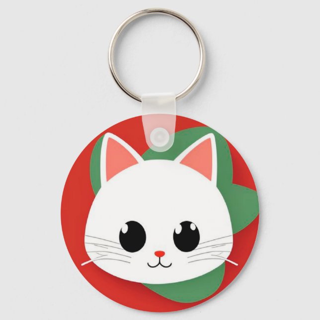 Chaveiro Gato de Desenho Animado Fofo com Design Gráfico Ou (Frente)