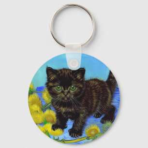 Chaveiro Gato de estilo Van Gogh com Sunflower