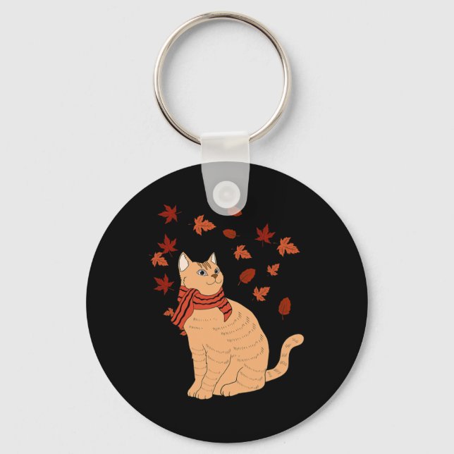 Chaveiro Gato de Folha de Gato de Mapeamento Fall Hello Aut (Frente)