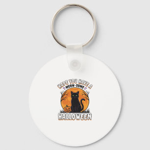 Chaveiro Gato de Halloween Meow-Some Design de Gravura Vint