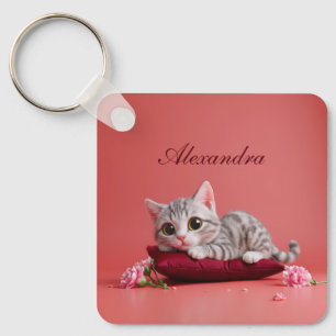 Chaveiro Gato de janeiro bonito com cravos