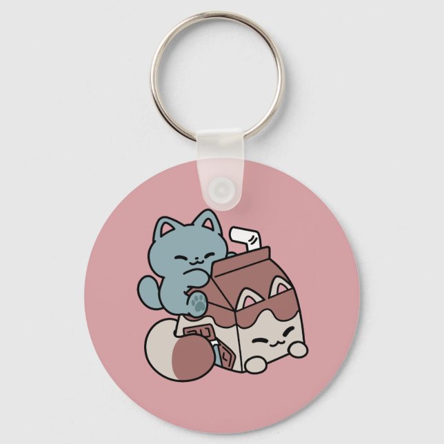 Chaveiro Gato de Leite de Chocolate Kawaii – Bebida Aconche (Frente)
