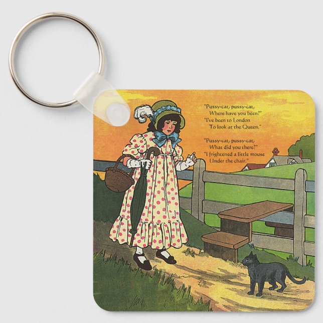 Chaveiro Gato de merda onde você esteve? Madre Goose Rhyme (Frente)