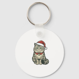 Chaveiro Gato de Natal Chapéu do Papai Noel Design de Gravu