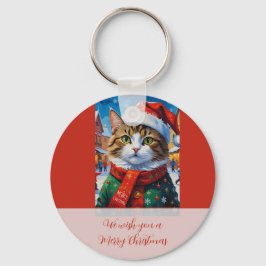 Chaveiro Gato de Natal Festivo com Chapéu de Papai Noel