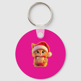 Chaveiro **Gato de Natal Fofo com Chapéu de Papai Noel – Fé