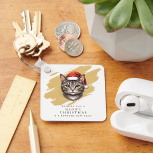 Chaveiro Gato de Natal Fofo Moderno com Chapéu de Papai Noe