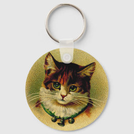 Chaveiro Gato de Olhos Verdes Vintage com Bells de Jingle