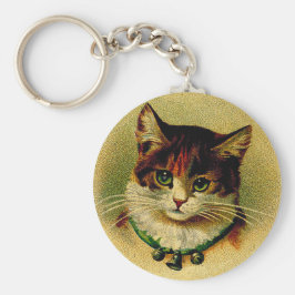 Chaveiro Gato de Olhos Verdes Vintage com Bells de Jingle